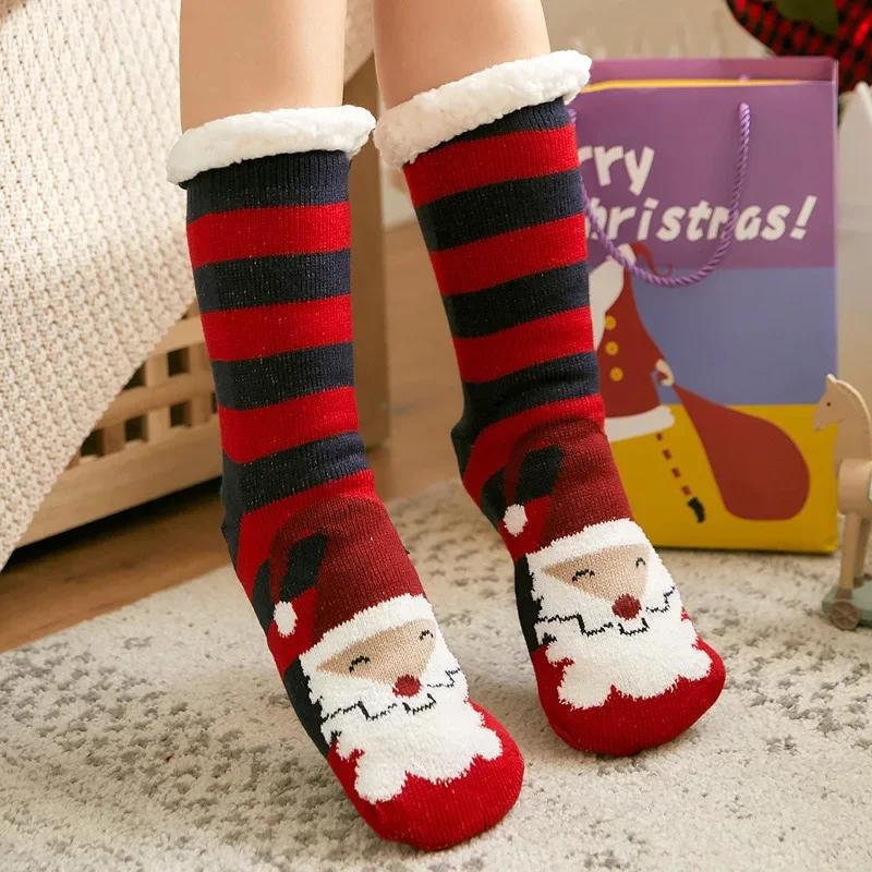 Christmas Fuzzy Socks Womens Winter Thermal Warm Floor Sock Soft Female Home Indoor Gifts Non Slip Grip Slipper Sock Fluffy