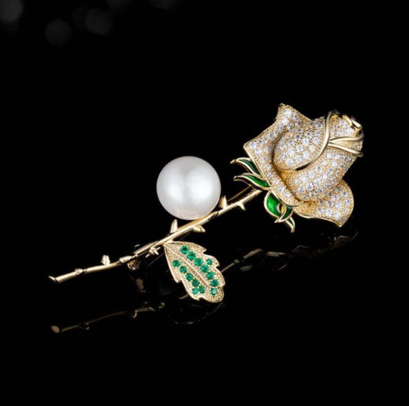1Pc Chic Rose Brooch for Women Men Flower Plant Brooches Pins Inlaid Zircon Jewelry Trendy Accessories Party Gift