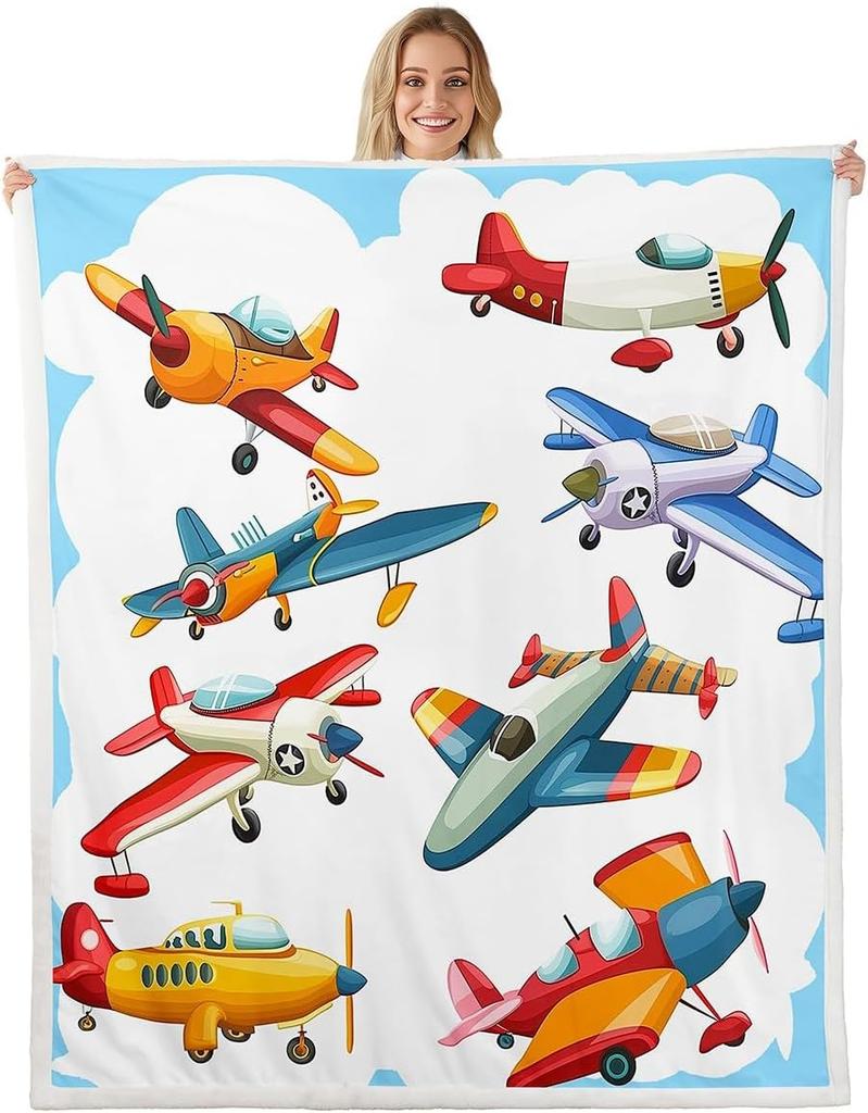 Colorful Airplane Blanket Soft Fleece Throw Kids Room Decor Aviation Theme Baby Gift Home Decoration