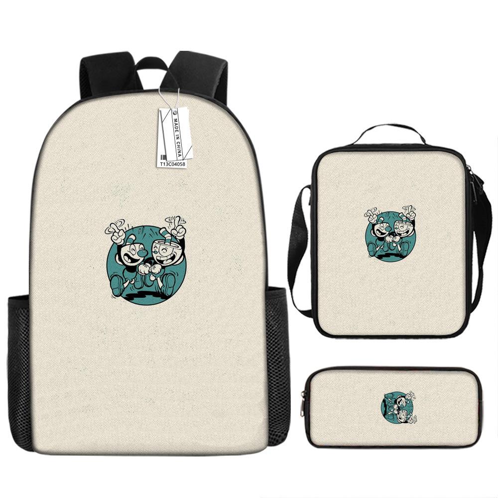 Popular New Teacup Head Cuphead Student Schoolbag Boys Backpack Backpack Satchel Bag Pencil Case Waterproof