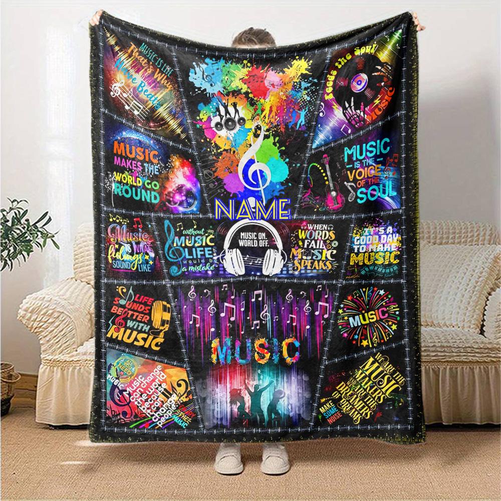 Music Quotes And Symbols Collage Cozy Blanket Customize Text Ultrasoft Great For Sofa Couch Office Bed Picnics Allseason Use Cozy Home Lovers Suitable