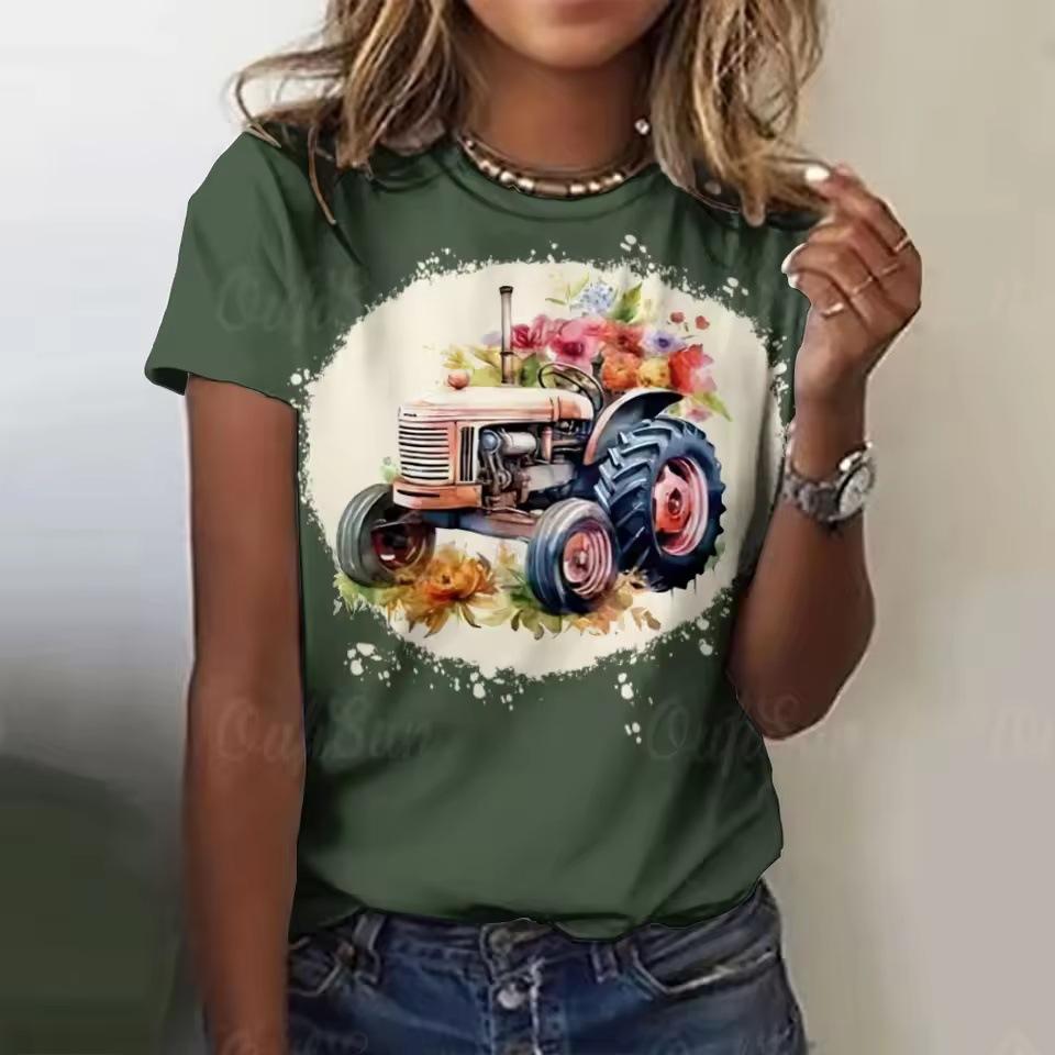 Summer Cartoon Car 3D Printed T-shirts Street Casual Fashion Short Sleeved Round Neck Women's T-shirts