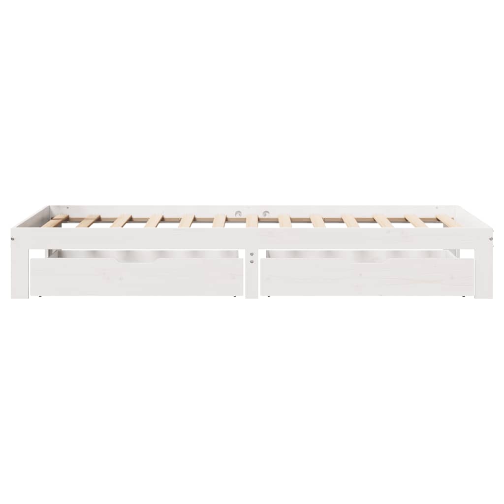 Solid Wood Bed with Drawers White 90x200 Cm Pine