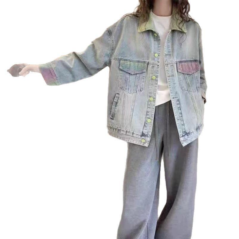 2025 European Fashion Oversized Denim Jacket - Spring/Autumn Women's Colorful and Age-Reducing