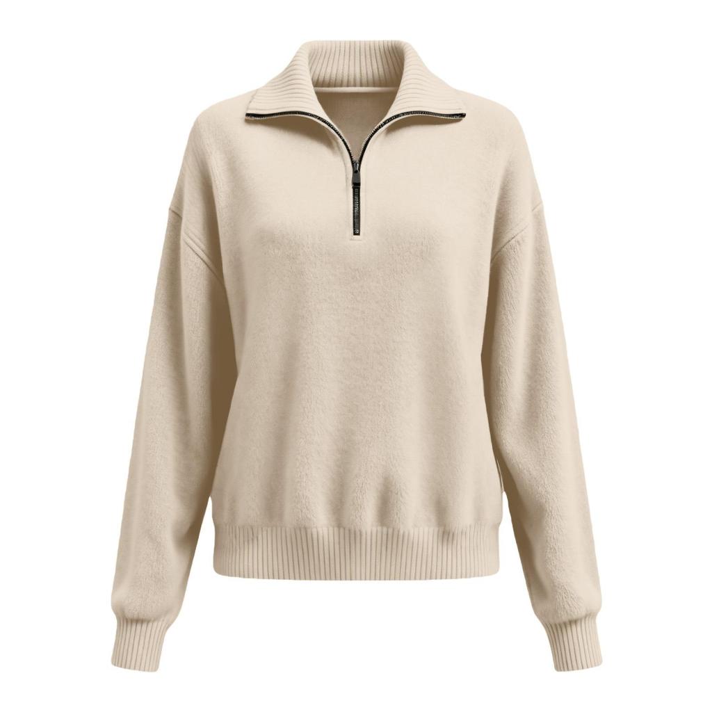Autumn Winter Multi-Wear Half-Zip Knit Sweater with Zipper Collar for Women