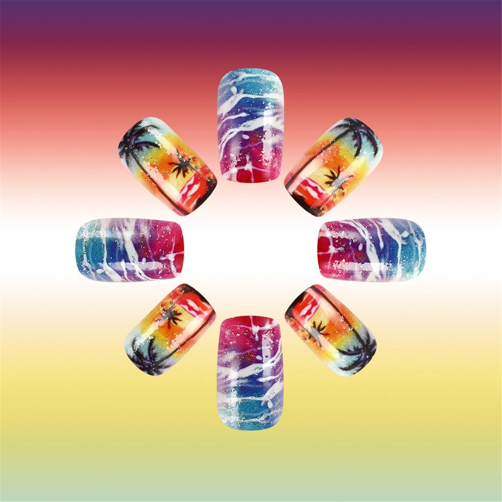 Unghii Presate Ușor de Purtat Plajă la Apus Palmier Unghii Adezive Unghii False Acrilice pentru Manichiură Rapidă la Modă