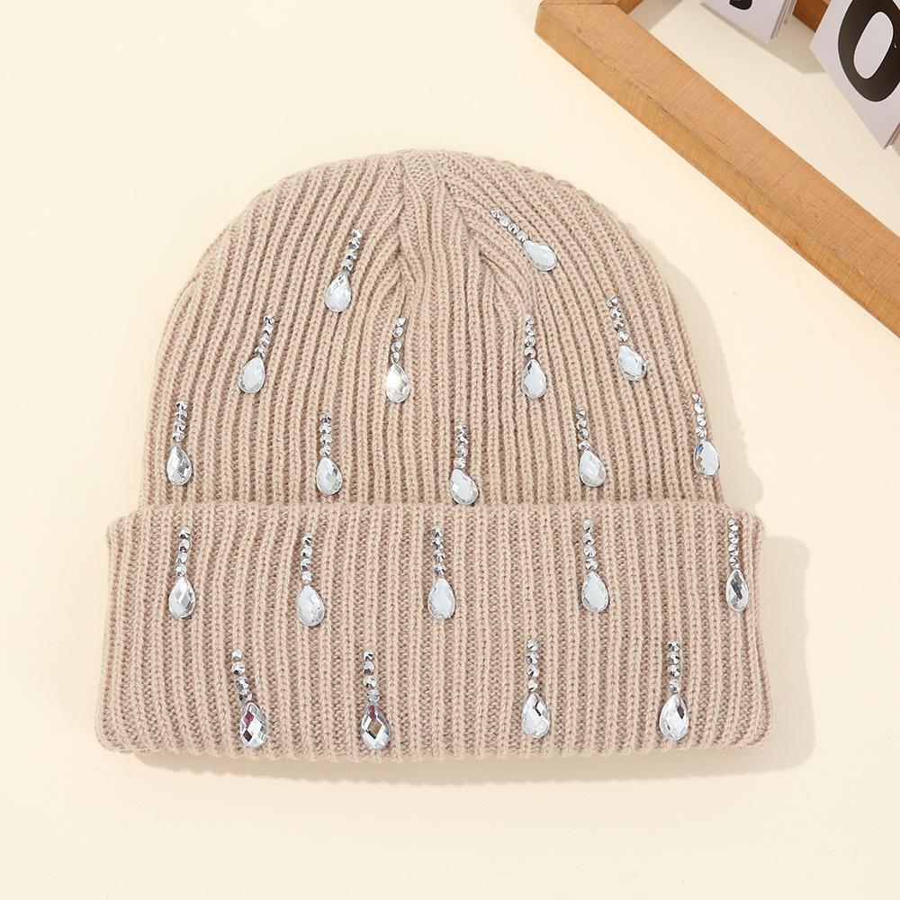 New European and American Pearl Flash Diamond Knitted Hat Double-layer Outdoor Warm Personalized Street Wool Hat Wholesale