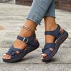 Large Flat Casual Sandals for Women 2025 New Style Wedge Heel Flower Solid Color Lightweight Fish Mouth Roman Sandals