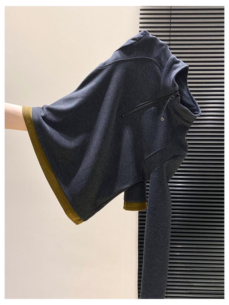 Women's Stylish Contrast Collar Long Sleeve Zipper T-Shirt, Autumn/Winter Brushed Base Layer