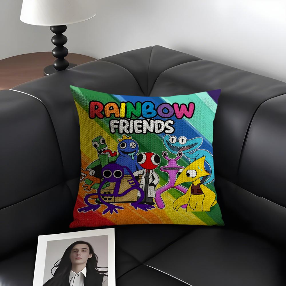RRainbow FriendsS Cartoon Cushion Cover Natural Linen Organic Fabric DoubleSided Printing Sofa Home Decor Gift Pillow Case