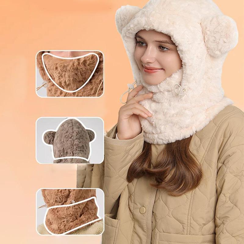 1Pc Bear Shaped Winter Lei Feng Hat Warm Integrated Thicken Scarf Fleece-lined Plush Hat Mask