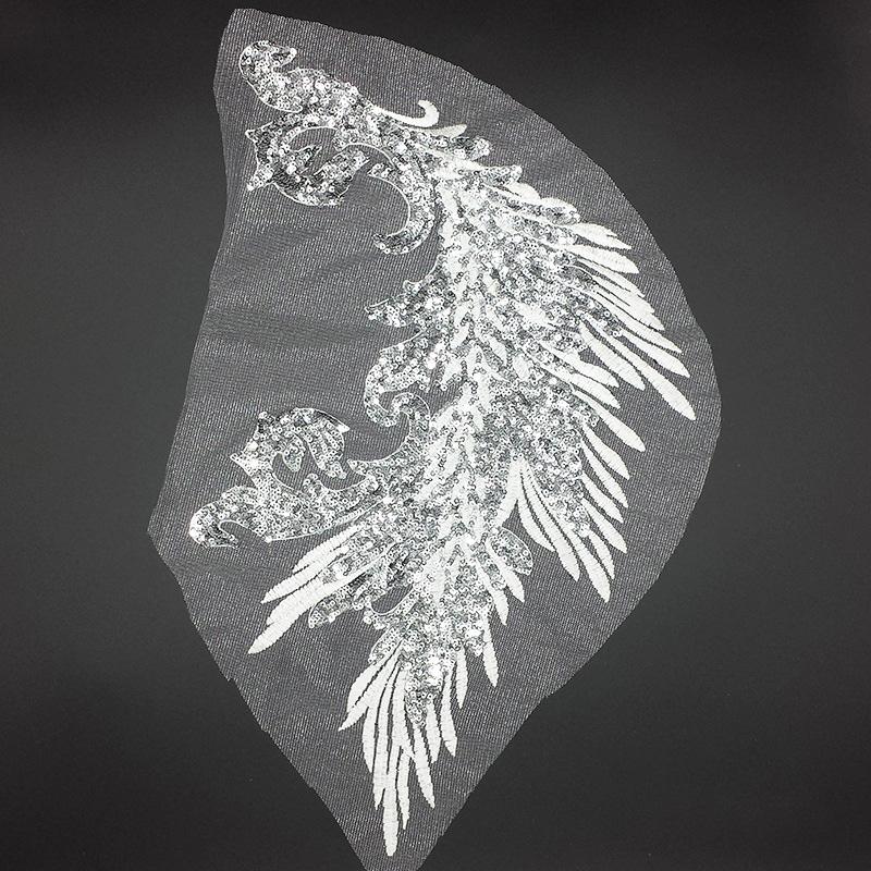 Embroidery Patches Sewing Accessories Feather Sequined Lace Craft Phoenix Tail DIY Sequins Patches