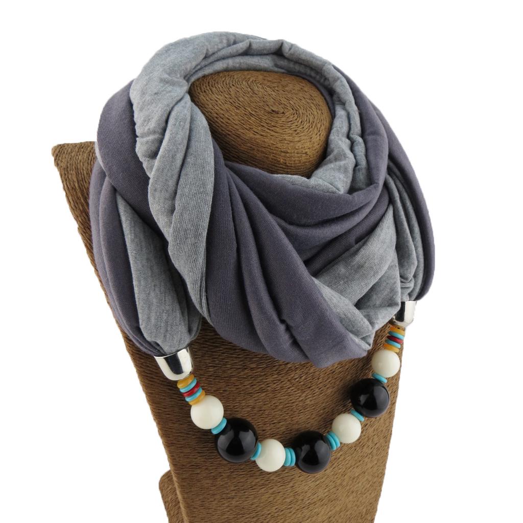 Elegant Polyester Infinity Scarf with Beaded Necklace – Women’s Fashionable Solid Color Neck Wrap