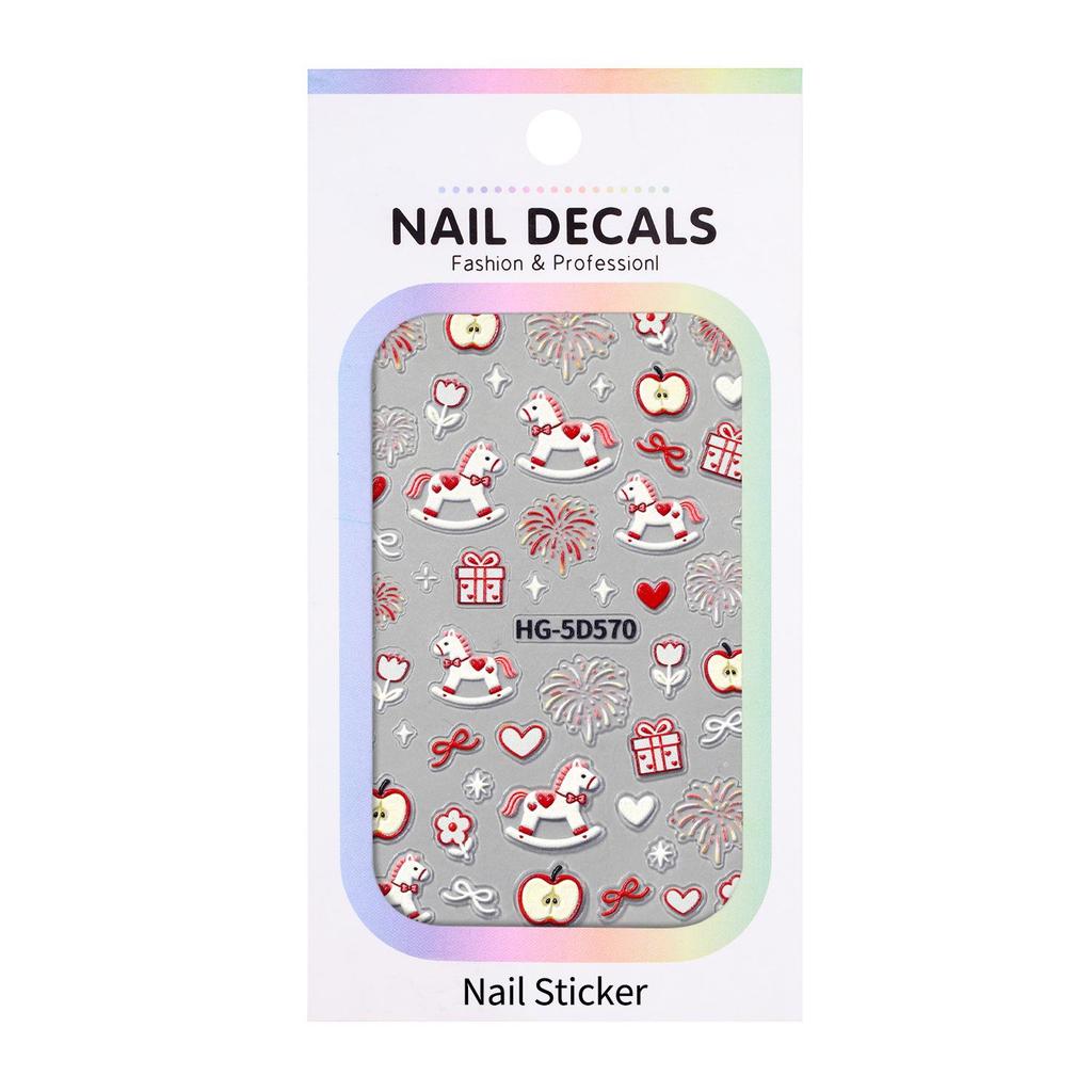 5D Embossed Little Pony Nail Art Stickers - Apple Wooden Horse Design