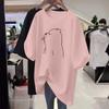Loose women's cartoon printed T-shirt, round neck sweater, basic, casual, short sleeved, pure cotton