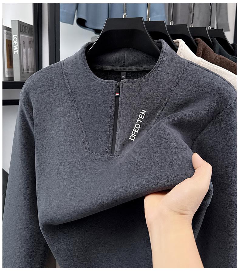 Men's Plush Half-Zip Stand Collar Fleece Sweatshirt for Autumn/Winter