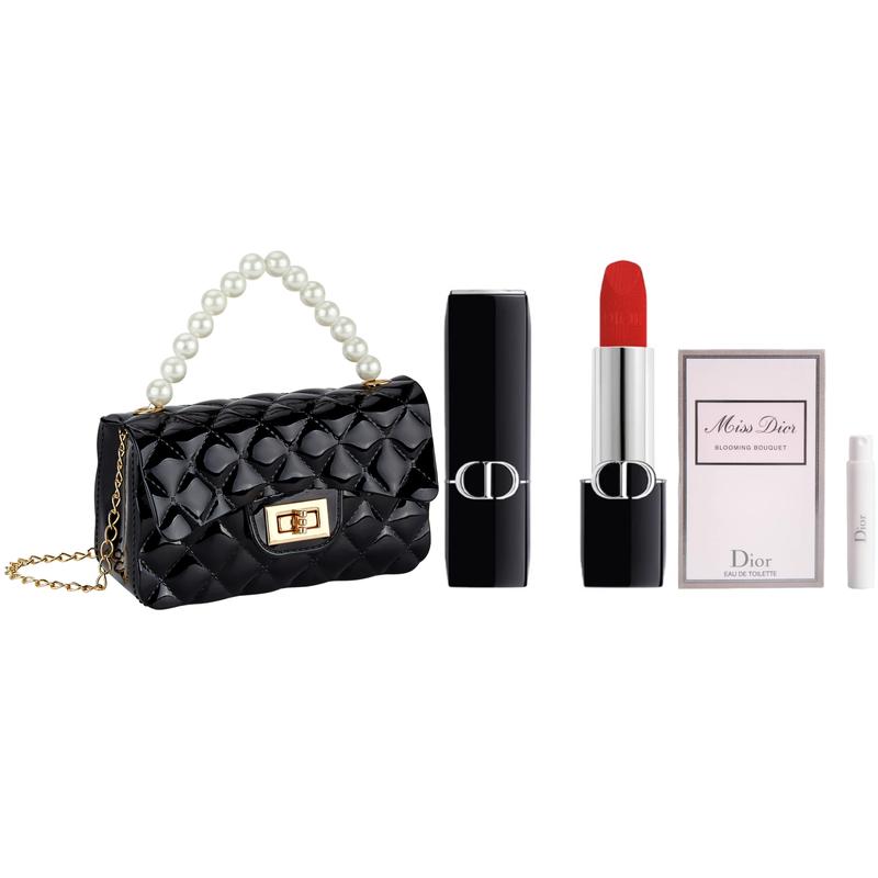 DIOR Perfume #999 3.5g Velvet Formal + Floral Sweetheart Women s Perfume Trial 1ml + Pearl Handbag синий