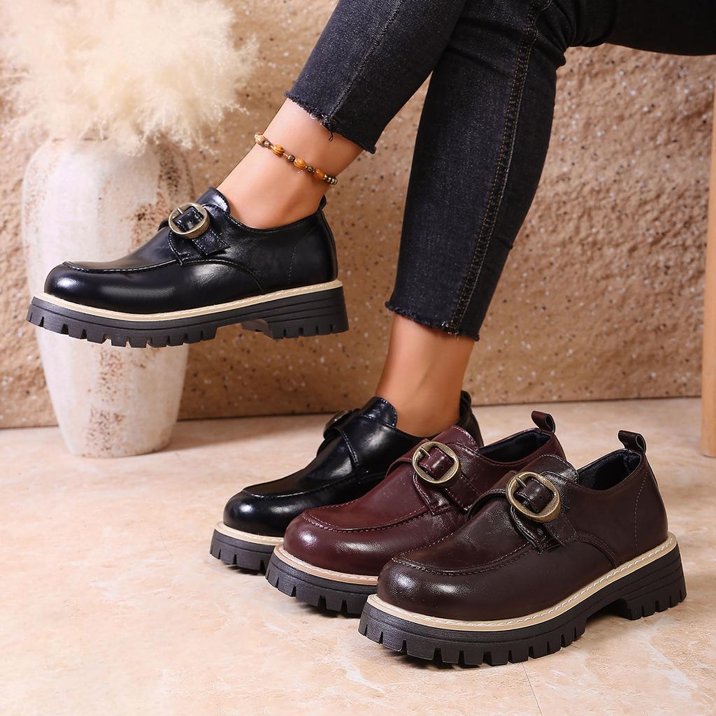 2025 new foreign trade large size loafers Lunfeng small leather shoes women's autumn new Japanese loafers with thick soles