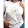 European Size Women's "Faith" Artistic Style Heart and Letter Design, Fashionable and Individualistic Outfit, Women's Clothing, Casual Short-sleeved