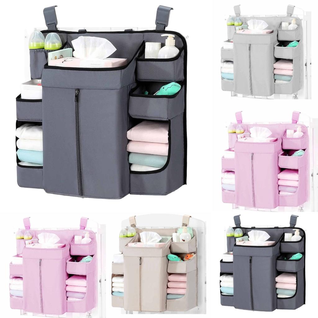 Modern Baby Bed Storage Bag Multiple Pocket Design Adjustable Straps Soft Fabric Organizers A2UB