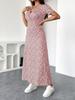 Vestido de Verano 2025 para Mujer Europeo y Americano con Estampado Floral, Cuello en V, Manga Corta, Longitud Media