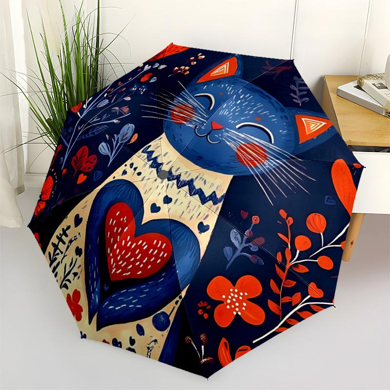 1pc Cat Floral Automatic Open/Close Umbrella Compact Folding Umbrella, All-Season Portable Umbrella for Women/Men, Perfect Gift for Birthdays028