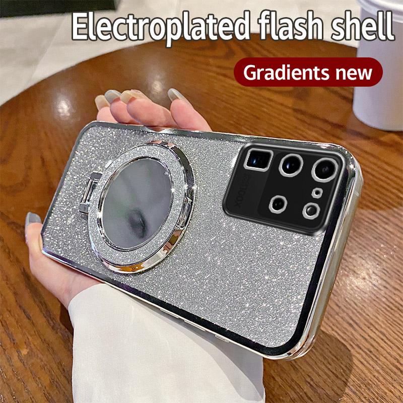 Luxury Electroplated Glitter Mirror Case For Samsung Galaxy S20 S21 S22 S23 S24 Plus S25 Ultra Shockproof Magnetic Stand Cover