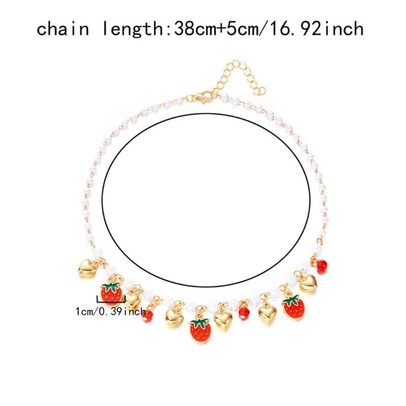 Adorable Cherry Strawberry Heart Necklace With Natural Margarite Accents Adjustable Chain For Casual Or Date Outfits Lightweight Zinc Alloy Jewelry