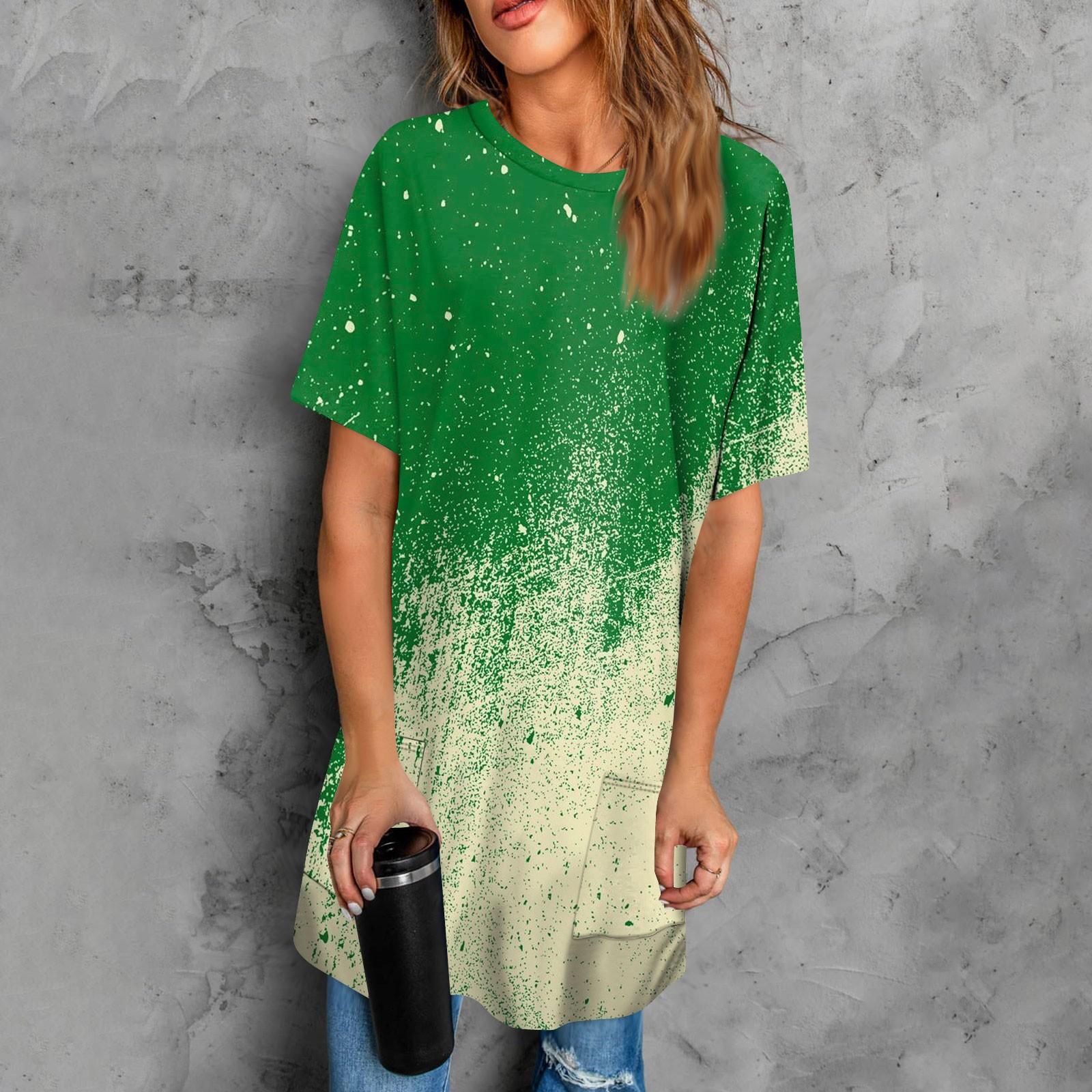 

Женская футболка с круглым вырезом, короткими рукавами и карманным принтом, топы стандартной посадки L зелёный