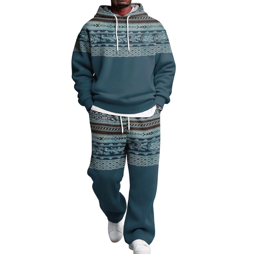 Completo con Felpa e Pantaloni da Tuta da Uomo con Vita Elastica, Outfit Casual Due Pezzi