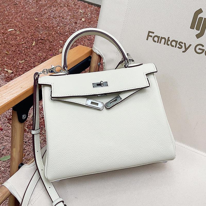 First layer cowhide high quality lychee pattern women's bag shoulder crossbody handbag
