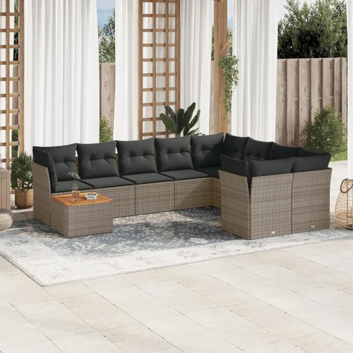 VidaXL Garden Lounge Set with Cushions 10 Pcs, Patio Sofas, Patio Furniture Set, Outdoor Furniture, Grey 3256158