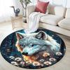 Wolf in Moonlit Round Area Rug,Carpet Rug for Living Room Bedroom Sofa Playroom Decor,Non-slip Floor Mat