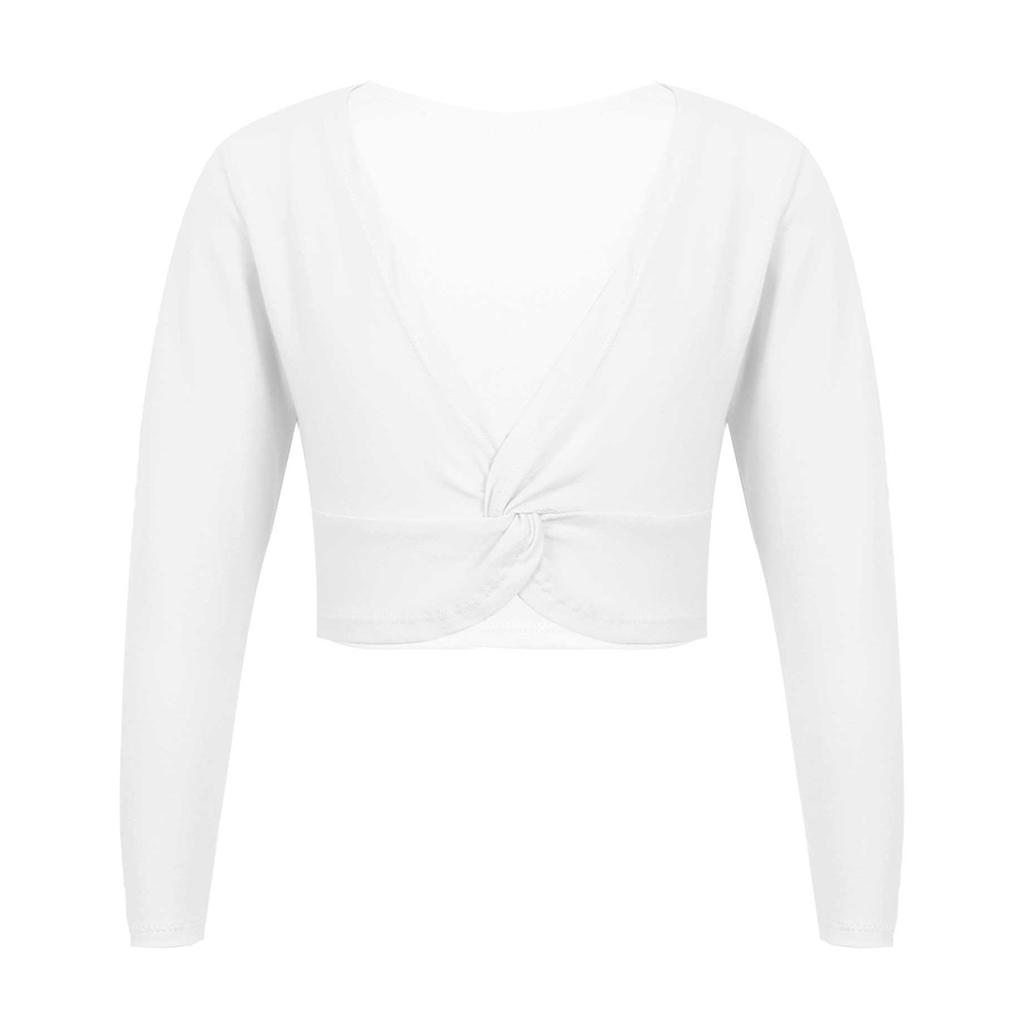 Mädchen Langarm V-Ausschnitt Knoten vorne Einfarbig Tanzjacke Langarm Warmes Ballettanzug