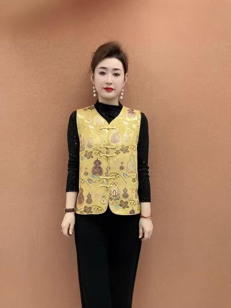 New Chinese Wind Jacquard Vest: Stylish Spring/Autumn Tang Suit for Middle-Aged & Elderly Women