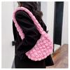 Japanese and Korean Fold Cloud Purse Niche Design Oneshoulder Bubble Bag Pink Plaid Dumpling Bag Nylon Cloth Bag Women