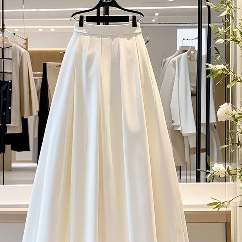 

Temperament Длинные юбки для женщин Простые юбки с высокой талией и большими складками Модные юбки А-силуэта L белый