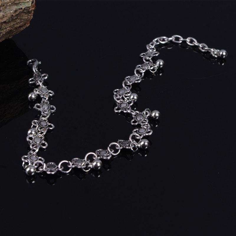1Pc Antique Silver Flower Small Bell Anklet Ankle Bracelet Foot Chain Jewelry