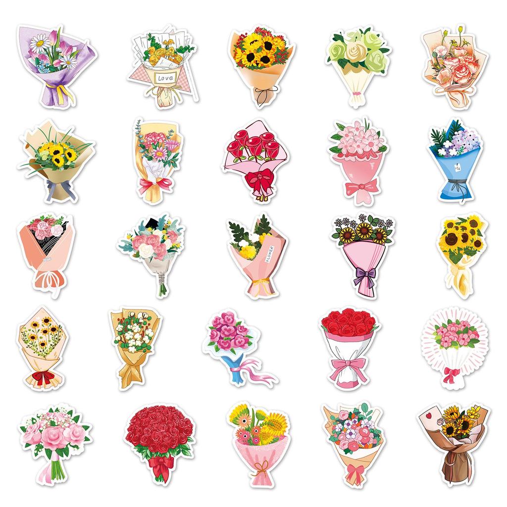 50-Sheet Fresh Flower Bouquet Cartoon Plant Journal Stickers for Scenery Decoration