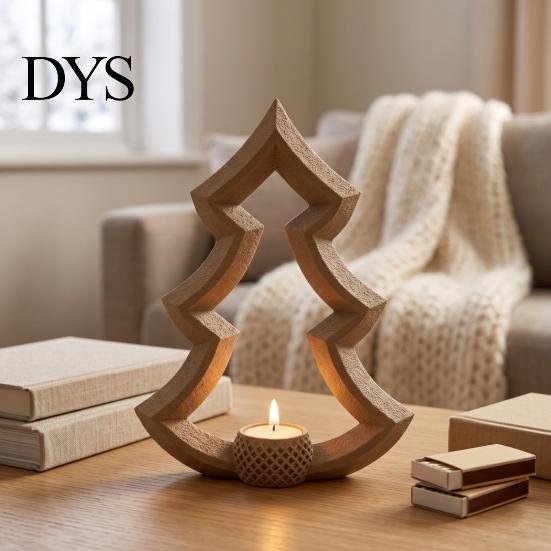 Durable Decorative Candle Base Christmas Tree Tea Light Holder, 3D Printed Hollow Wood Tealight Holder Tabletop Ornament for Holiday Party Home Decor,