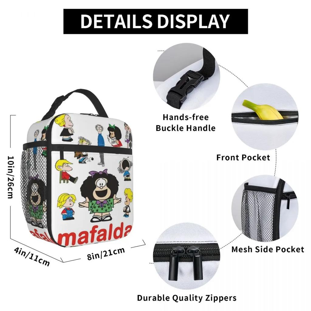 Mafalda And Family Poster Accessories Insulated Lunch Bag For School Food Storage Bag Portable Cooler Thermal Lunch Boxes
