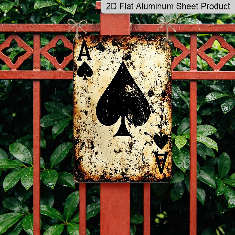 2D Flache Vintage Pik-Ass Metallwandkunst, 20,3 cm x 30,5 cm, Dekoschild aus Aluminium mit englischem Text, Ideal für Zuhause, Bar, für die Männerhöhle