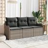 3-Piece Garden Sofa Set with Grey Cushions Poly Rattan 3354228