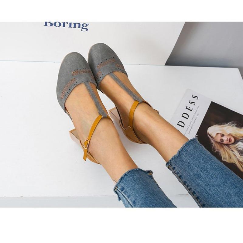 Spring and Summer New Europe and The United States and The United States Retro Round Head Colorful Dingbats Buckle Shoes