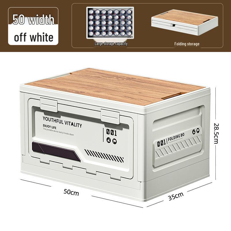 Extra Large Outdoor Storage Box: Side-Opening, Wood Lid, Foldable Camping & Car Trunk Organizer