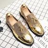 Spring Tassel Men's Shoes Golden Nightclub Casual Loafers Mens Shoes Slip-on Comfort Bright Leather Low-heeled Shoes