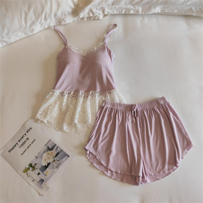 Modal Women's Summer Camisole Pajama Set with Chest Pads - French-Inspired, Sexy, Lightweight Homewear