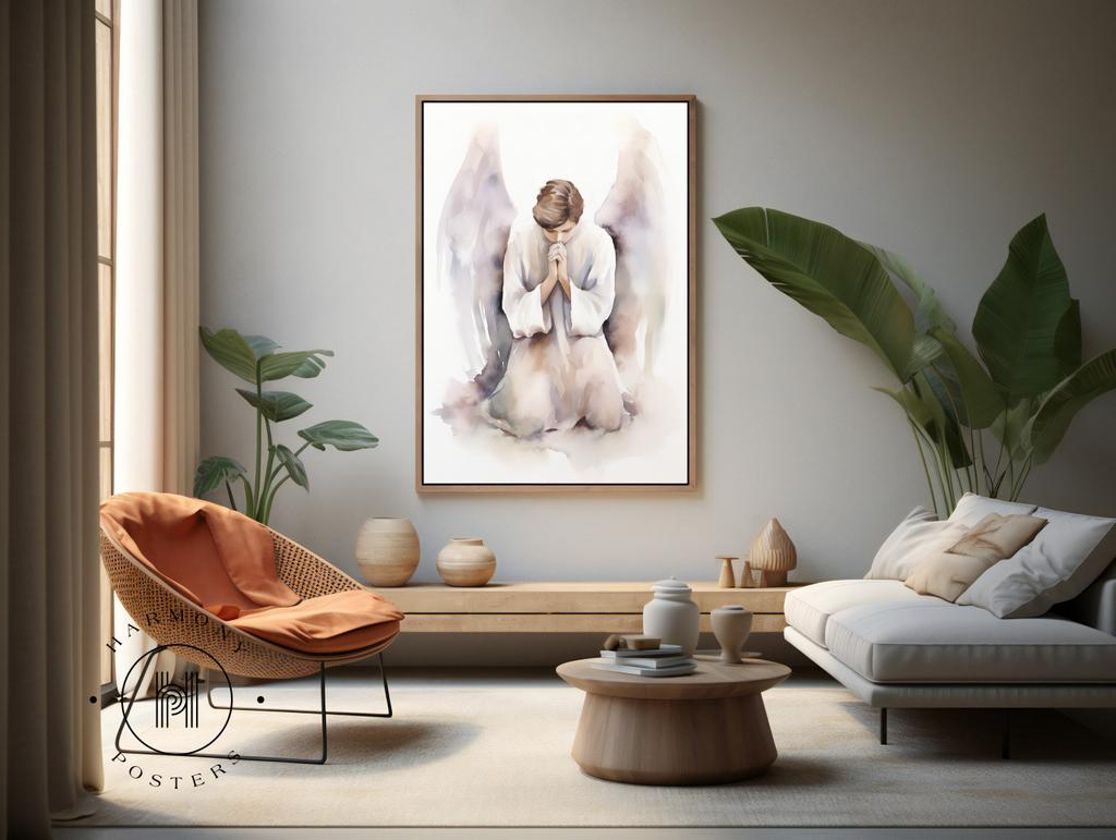 Anielska Modlitwa Anielska Modlitwa, 70X100 Cm, Rama Drewniana Jasny Dąb, Papier Matowy 230 Gsm