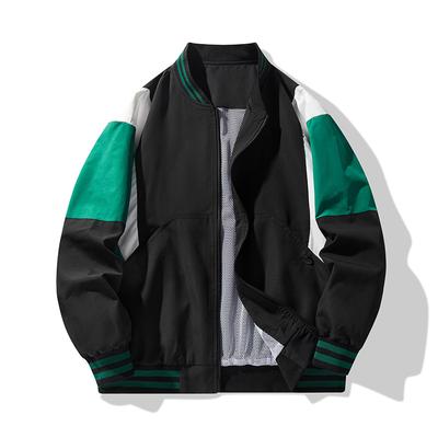 Jaqueta Masculina Gola Alta Primavera, Outono e Inverno Cor Combinando Estudantes Adolescentes Emenda Cor Contrastante Solto Esportes Lazer