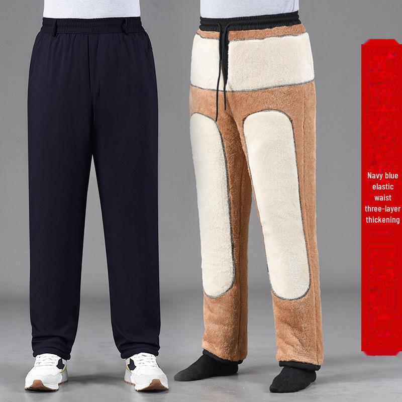 Pánské zesílené ležérní zimní kalhoty - Hřejivé bavlněné sametové kalhoty pro středního věku a starší